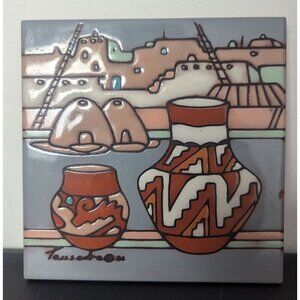 Cleo Teissedre Hand-Painted Southwestern Ceramic Tile Trivet 6in X 6in